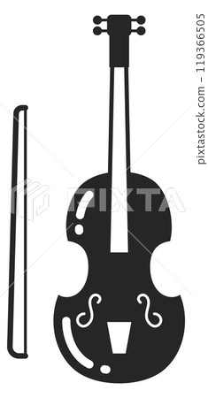 Violin black icon. Orchestra instrument. String music symbol Violin black icon. Orchestra instrument. String music symbol 119366505