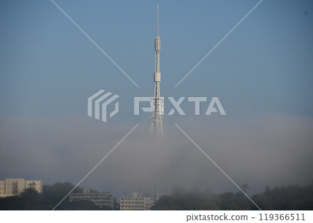 電視塔漂浮在晨霧中 119366511
