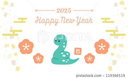 2025 Year of the Snake - New Year's illustration of a snake and plum blossoms 119366519