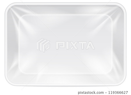 Plastic tray top view. Wrapped package realistic mockup 119366627