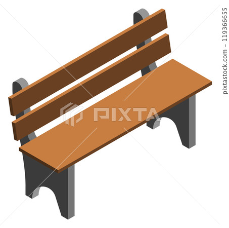 Wooden bench isometric icon. Garden park element Wooden bench isometric icon. Garden park element 119366655