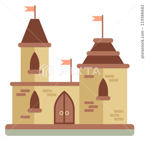 Old castle flat icon. Fairytale stone towers Old castle flat icon. Fairytale stone towers 119366682