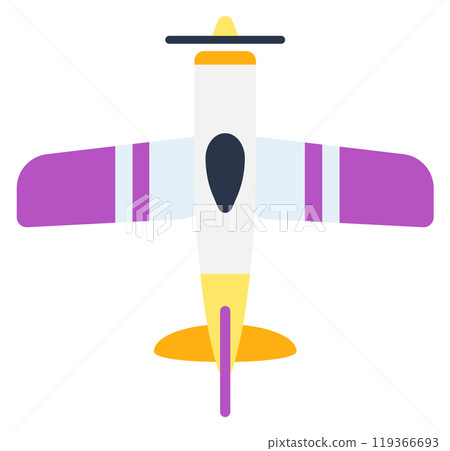 Flying plane top view. Retro biplane aircraft Flying plane top view. Retro biplane aircraft 119366693