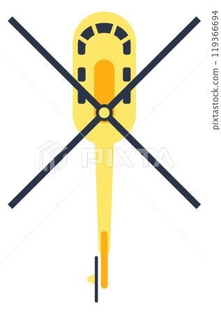 Flying helicopter. Chopper top view. Aircraft icon Flying helicopter. Chopper top view. Aircraft icon 119366694