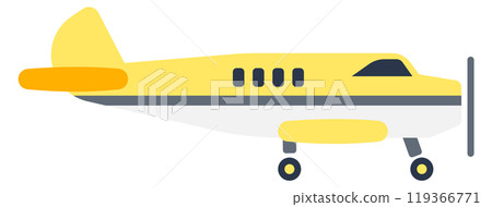Retro airplane side view. Flying old propeller plane Retro airplane side view. Flying old propeller plane 119366771