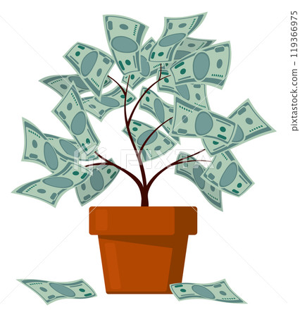 Money tree icon. Dollar bills growing on houseplant Money tree icon. Dollar bills growing on houseplant 119366975