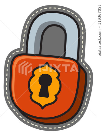 Padlock fabric patch. Textile sticker of decorative lock 119367053