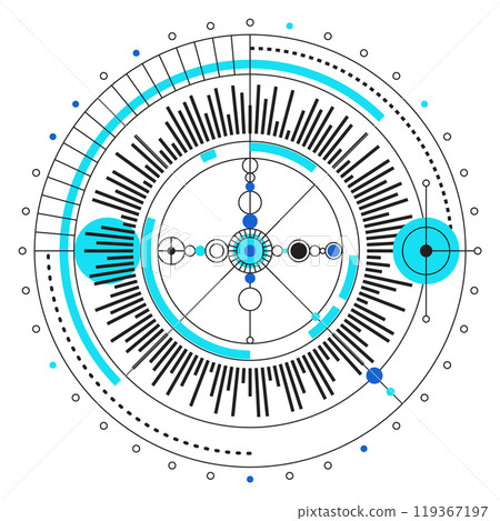Bauhaus style circular element. Retro tech diagram Bauhaus style circular element. Retro tech diagram 119367197
