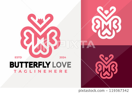 M Letter Butterfly Love Logo Icon Vector Design. Creative simple logos designs illustration 119367342