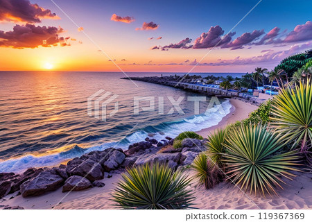 Coast stained at sunset 119367369