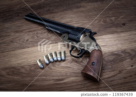 Old West .44 caliber single action revolver gun with rounds Old West .44 caliber single action revolver gun with rounds 119367439