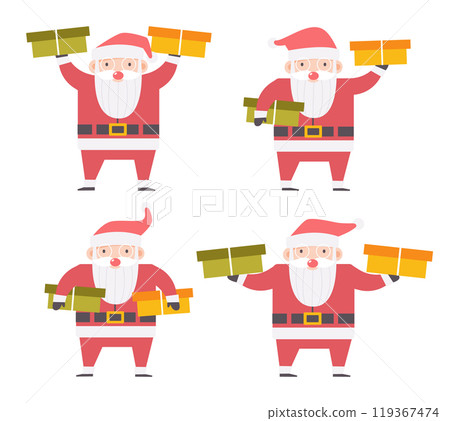 Set of santa claus wear eye glasses with christmas presents . Cartoon character . Flat design . Vector . 119367474