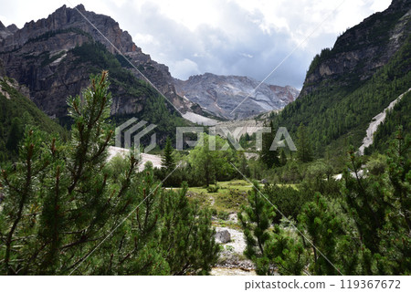 Nature and mountains at the bottom of the valley Nature and mountains at the bottom of the valley 119367672