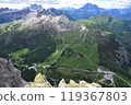 View from above on the Dolomites 119367803