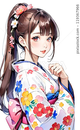 Young Japanese Woman Wearing a Kimono 119367966