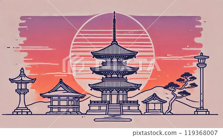 日落和寺廟 119368007