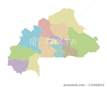Vector blank map of Burkina Faso with regions or territories and administrative divisions. Editable and clearly labeled layers. Vector blank map of Burkina Faso with regions or territories and administrative divisions. Editable and clearly labeled layers. 119368052