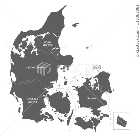 Vector map of Denmark with regions or territories and administrative divisions. Editable and clearly labeled layers. 119368061