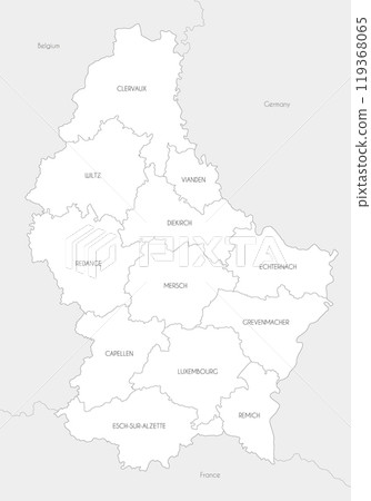 Vector regional map of Luxembourg with cantons and administrative divisions, and neighbouring countries and territories. Editable and clearly labeled layers. 119368065