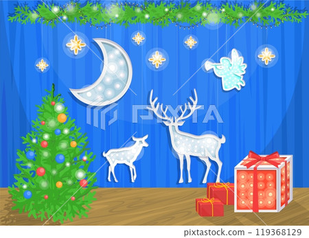 Christmas photo zone with festive holiday ornaments 119368129