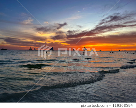 Colorful sunset in Boracay island, Philippines . High quality photo 119368594