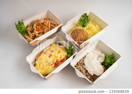 Assorted Takeout Meals in Eco-Friendly Containers 119368639