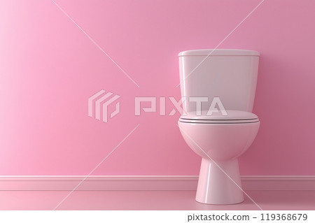 A pristine white toilet centered against a pink wall with a seamless, minimalist appearance A pristine white toilet centered against a pink wall with a seamless, minimalist appearance 119368679
