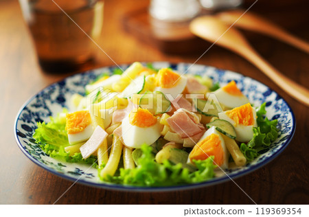Macaroni salad with boiled eggs and ham Macaroni salad with boiled eggs and ham 119369354