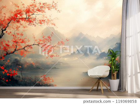 Serene Landscape Mural in Modern Room Serene Landscape Mural in Modern Room 119369858