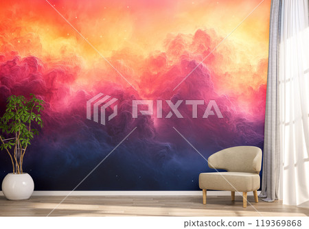 Modern Living Room with Colorful Cloud Mural 119369868