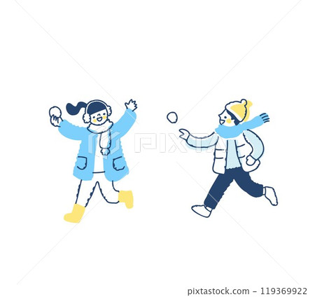 男孩和女孩玩雪球 119369922