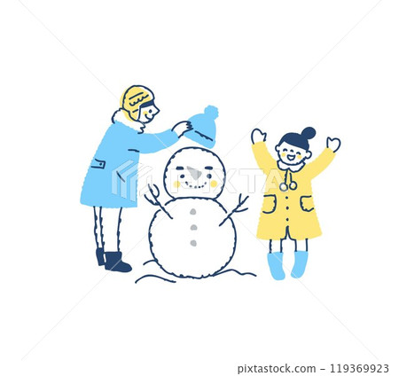 男孩和女孩玩雪人 男孩和女孩玩雪人 119369923