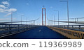 Dardanelles strait between Black sea, sea of Marmara and Black Sea.  Canakkale bridge. View from the Asian part of Turkey 119369989