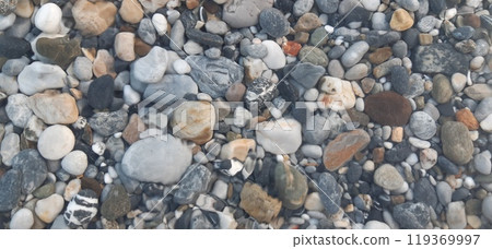Sea pebbles background close up. South Turkey. Alanya, Antalya. Mediterranean Sea Sea pebbles background close up. South Turkey. Alanya, Antalya. Mediterranean Sea 119369997