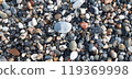 Sea pebbles background close up. South Turkey. Alanya, Antalya. Mediterranean Sea 119369998