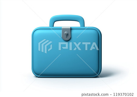 A compact blue suitcase with a metallic lock and rounded handle, placed in the center 119370102