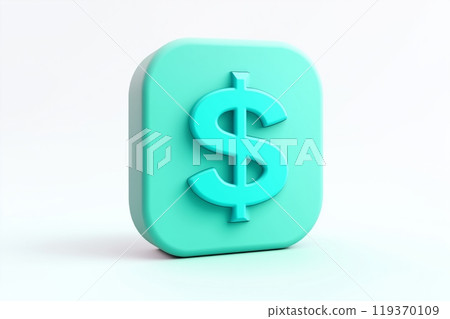 A teal 3D dollar sign on a square block with smooth edges, standing on a light background 119370109