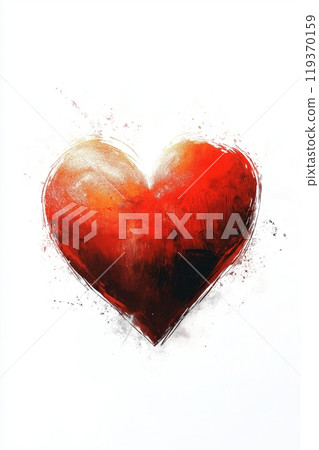 A textured red heart with vibrant brushstrokes, radiating warmth and emotion on a white background 119370159