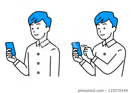 一組持有智慧型手機的休閒男士（持有/操作） 119370340