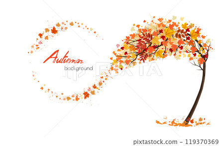 Autumn abstract background with tree and flying colorful leaves. Vector. Autumn abstract background with tree and flying colorful leaves. Vector. 119370369