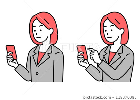 一組穿著西裝、手持智慧型手機的女性（手持/操作） 119370383