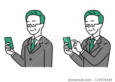 Set of middle-aged men in suits holding (holding/operating) smartphones Set of middle-aged men in suits holding (holding/operating) smartphones 119370384