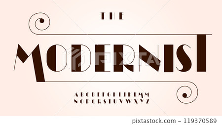 Elegant art deco font, modernist letters. Refined sophisticated alphabet for luxury and vintage branding, fashion design, restaurants menu titles, editorial layouts. Typographic design 119370589
