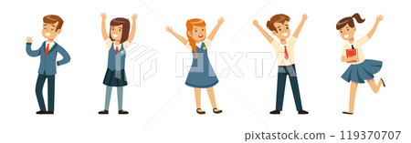 Cute Boy and Girl Character in School Uniform Vector Set 119370707