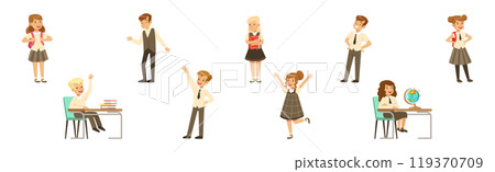Cute Boy and Girl Character in School Uniform Vector Set 119370709