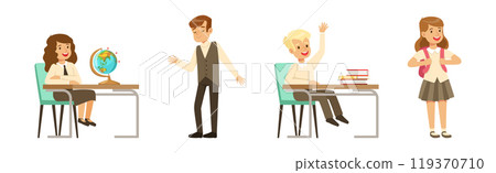 Cute Boy and Girl Character in School Uniform Vector Set 119370710