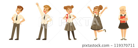 Cute Boy and Girl Character in School Uniform Vector Set Cute Boy and Girl Character in School Uniform Vector Set 119370711