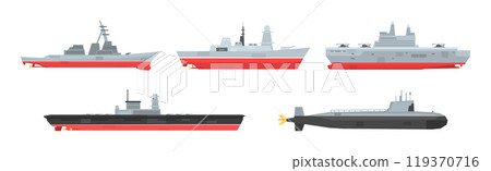 Military Boats and Different Type of Naval Combat Ship Vector Set 119370716