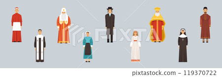 Religious People Different Character Man and Woman Standing Vector Set Religious People Different Character Man and Woman Standing Vector Set 119370722