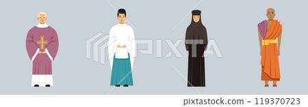 Religious People Different Character Man and Woman Standing Vector Set 119370723